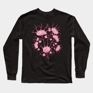 Pink Flowers On Dark Purple Decorative Floral Long Sleeve T-Shirt